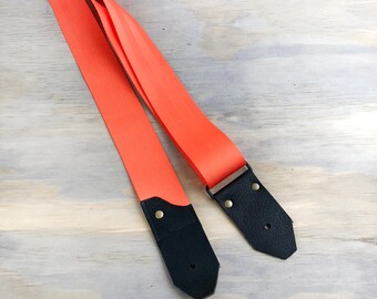 Guitar Strap Leather and Seat Belt - Orange