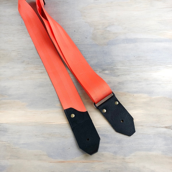 Guitar Strap Leather and Seat Belt - Orange
