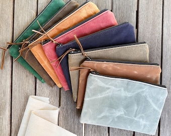 Waxed Canvas Zippered Pouch 4x6 - Small Organizer Pouch, Gift Card Holder, Tech Accessory Case