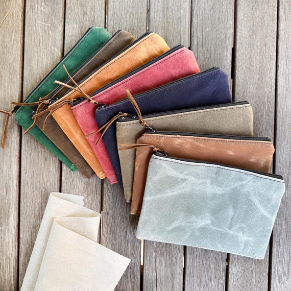 Waxed Canvas Zippered Pouch 4x6 - Small Organizer Pouch, Gift Card Holder, Tech Accessory Case