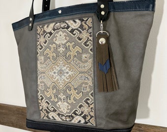 Southwestern Leather Tote Bag with Tassel Big Market Bag Business- IN STOCK