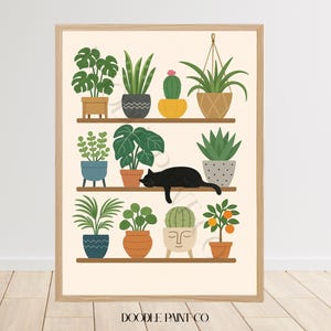 Boho Wall Decor, DIGITAL DOWNLOAD, Cat and Plants Printable Wall Art, Plant Lover Gift, Potted Indoor Plants Poster, House Plants Print