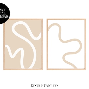 Neutral Abstract Prints Set of 2, DIGITAL DOWNLOAD, Beige Living Room Art Prints, Abstract Line Art, Boho Wall Decor, Minimalist Poster Set