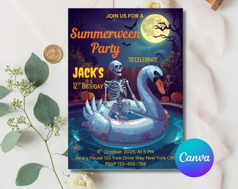 Spooky Summerween Birthday Invitation: Ghost Pool Party (Digital Download)