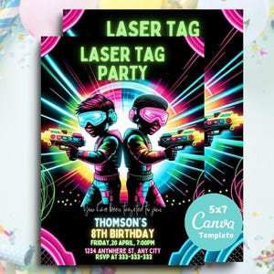 EDITABLE Laser Tag Birthday Invitation, Laser Tag Party Invite Template, Neon Red Glow Laser Tag, Boy Birthday Party, Instant Download