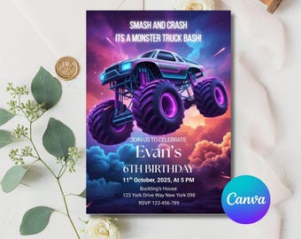 Monster Truck Birthday Party Invitation: Editable Digital Evite (Instant Download)