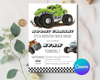 Editable Monster Truck Birthday Invitation Template (5x7 Inches)