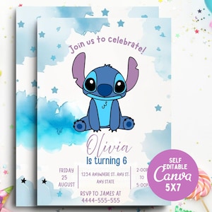 Editable Stitch Birthday Party Invitation Template, Stitch Bday evite , Cartoon Birthday Invitation, Stitch Birthday Party Invitation,