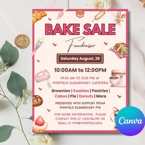 Editable Bake Sale Flyer Template | School Fundraiser Poster | Church Bake Sale Invitation | PTA PTO Event Flyer EditableDIY Bake Sale Flyer