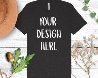 Dark Grey Heather Bella + Canvas 3001 T-Shirt Mock Up, Flat Lay Shirt Mockup, Instant Download