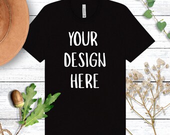 Black Bella + Canvas 3001 T-Shirt Mock Up, Flat Lay Shirt Mockup, Instant Download