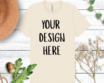 Natural Bella + Canvas 3001 T-Shirt Mock Up, Flat Lay Shirt Mockup, Real Product, Instant Download