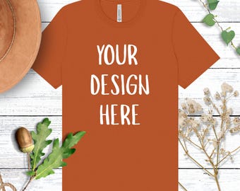 Autumn Bella + Canvas 3001 T-Shirt Mock Up, Flat Lay Shirt Mockup, Instant Download