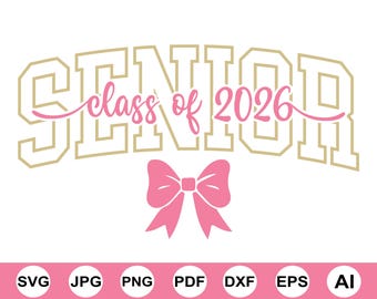 Senior 2026 svg Png, Bogen rosa, rot, blau Coquette Senior 2026 svg, Klasse von 2026 svg, Abschluss-Shirt Eisen auf Png, Senior 2026 Sublimation
