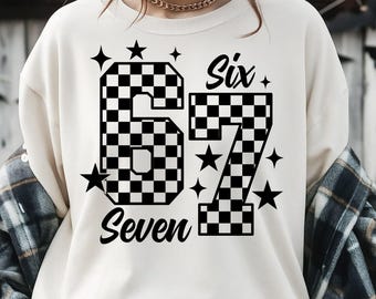 Kariert 67 SVG, 67 kariert Png, 6 7 kariert, 67 niedliches Design, einzigartige 67 Png, sechs Sieben, sechs Sieben Clipart, trendige Kunst, digitaler Download