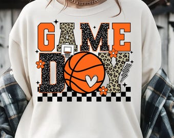 SVG y PNG de baloncesto neón estilo preppy para el día del partido, SVG de "¡Vamos equipo!", SVG para el día del partido de baloncesto, SVG para mamá aficionada al baloncesto, Sublimación, PNG retro con brillo de baloncesto
