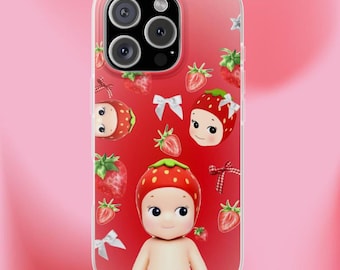 Sonny Angel Phone Case Red Strawberry Cute Aesthetic for iPhone 16 15 14 13 12 11 Samsung S25 S24 S23 S22 S21 S10, Protective Clear Case
