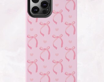 Cute Pink Coquette Ribbon Phone Case, Tough Protective Phone cover- iPhone Case 16 15 14 13 12 11 Pro Max | Galaxy S24 S23 S22 S21