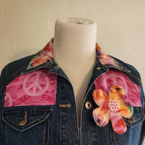 Denim Jacket Women&#39;s/Misses  BoHo Hippie Style Upcycle Free shipping