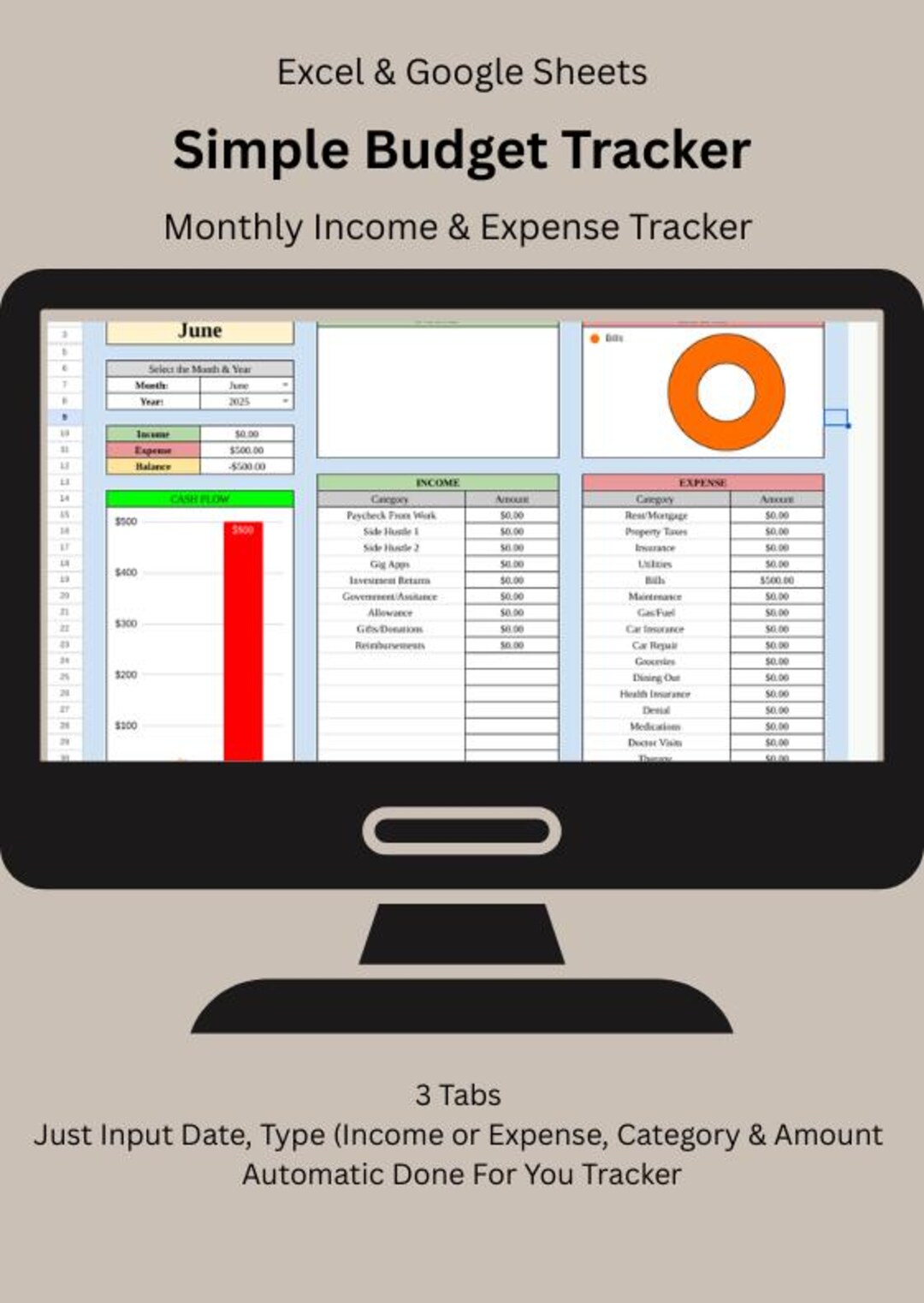 Visual Income Plan Monthly Budget Spreadsheet, Income & Expense Tracker, Google Sheets ...