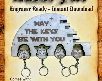 Star Wars Key Holder SVG, May The Keys Be With You Laser Cut File, Glowforge LightBurn Digital Download, Sci-Fi Entryway Key Rack