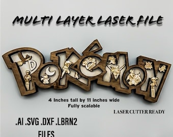 Multi Layer Laser Cut File | 4x11" Pokemon Inspired 3D Sign SVG | Gamer Wood Art for Glowforge, XTool & Cricut | DIY Door Decor