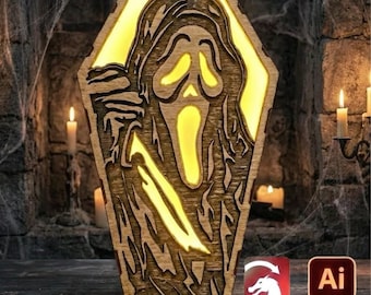 Coffin Lamp Laser Cut File | Gothic Halloween Decor (Digital Download)