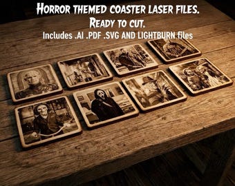 Horror Icons Laser Engraved Coaster Files | Halloween Slasher SVG (Digital Download)