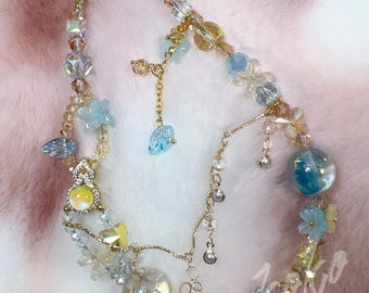 Beaded Phone Wrist Strap, Aqua Flower Crystal Phone Charm, Cute Aesthetic Phone Strap, Beaded Bag Charm Keychain – B17