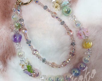 Beaded Phone Wrist Strap, Pastel Iridescent Crystal Phone Charm, Cute Aesthetic Phone Strap, Beaded Bag Charm Keychain – A20