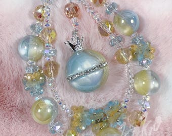 Beaded Phone Wrist Strap, Pastel Planet Crown Crystal Phone Charm, Galaxy Fairycore Aesthetic Phone Strap, Beaded Bag Charm Keychain – N3