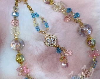 Beaded Phone Wrist Strap, Pastel Crystal Flower Fairycore Phone Charm, Cute Aesthetic Phone Strap, Beaded Bag Charm Keychain – P20