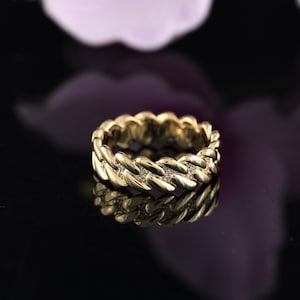 Yellow Gold Cuban Ring | 0.10 Carat Round Diamond Cuban Ring | Best For Birthday Gift | Fine Jewelry | Diamond Jewelry