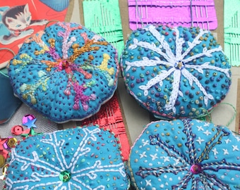 DIY Embroidered Snowflake Ornaments