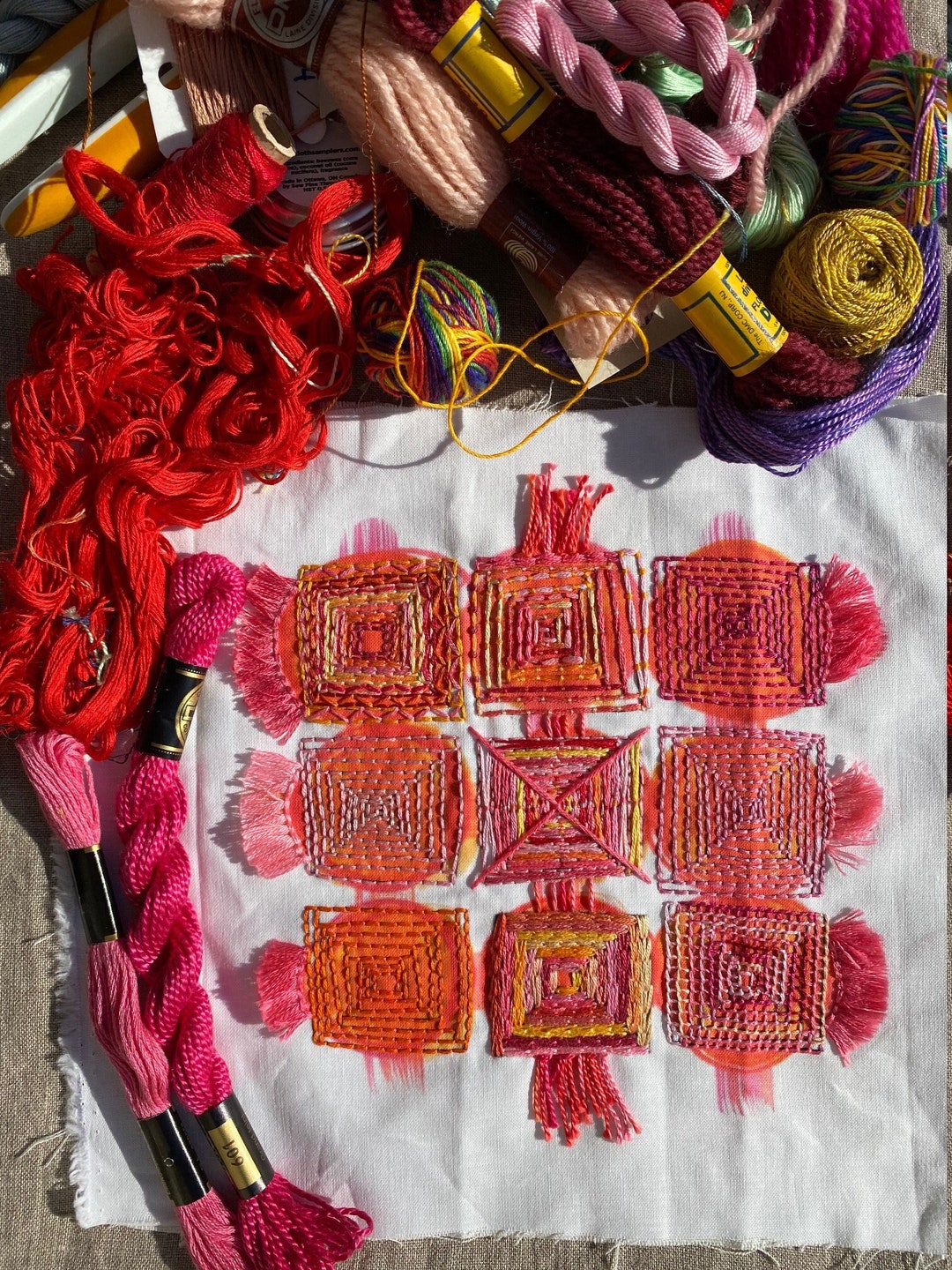 Log Cabin Embroidery Sampler Etsy