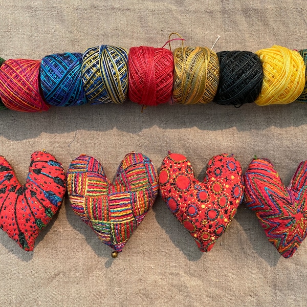 Embroidered Heart Ornament Sampler