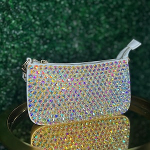 Hand Rhinestoned Y2K Shoulder Bag – Holographic Crystal Purse, Sparkly Mini Bag, 2000s Style Statement Accessory