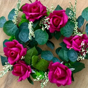 Elegant Rose & Eucalyptus Wreath – Handmade Floral Door Decor