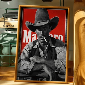 Marlboro Cowboy Poster - Vintage Western Wall Art I Retro Tobacco Sign Print I Americana Rustic Decor I Cowboy Cigarette Print