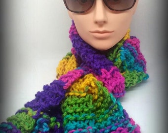 HAND KNIT SCARF - Rainbow fringe