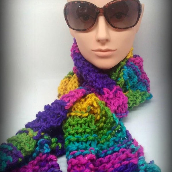 HAND KNIT SCARF - Rainbow fringe