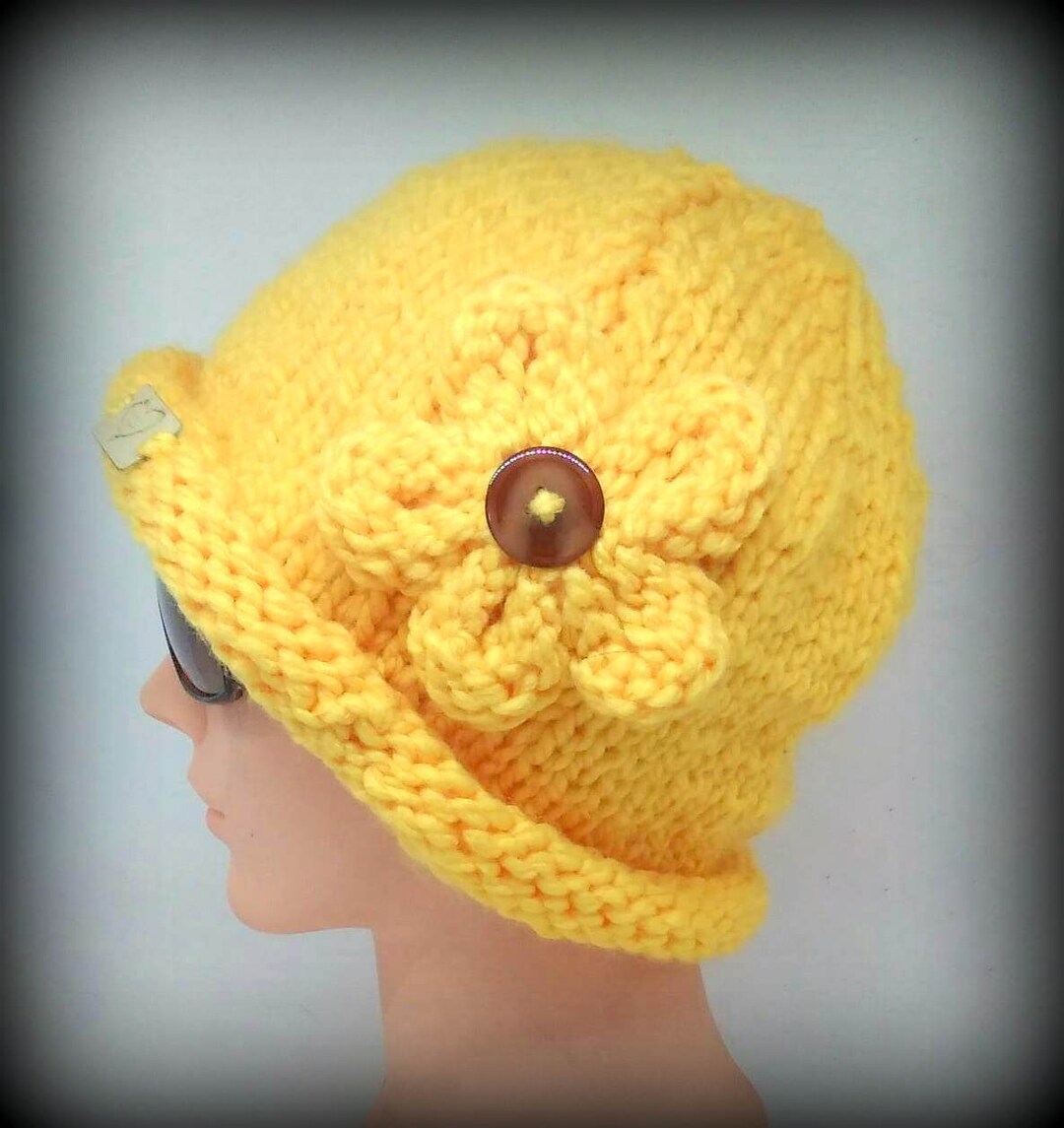 Yellow Hat Knit Hat Hand Knit Hat Yellow Knit Hat Knit Etsy
