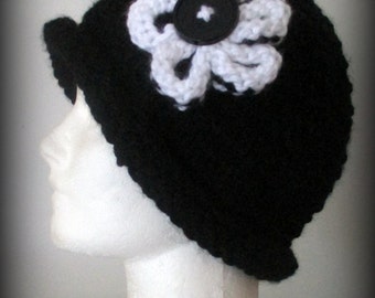 HAND KNIT HAT - black, white funky