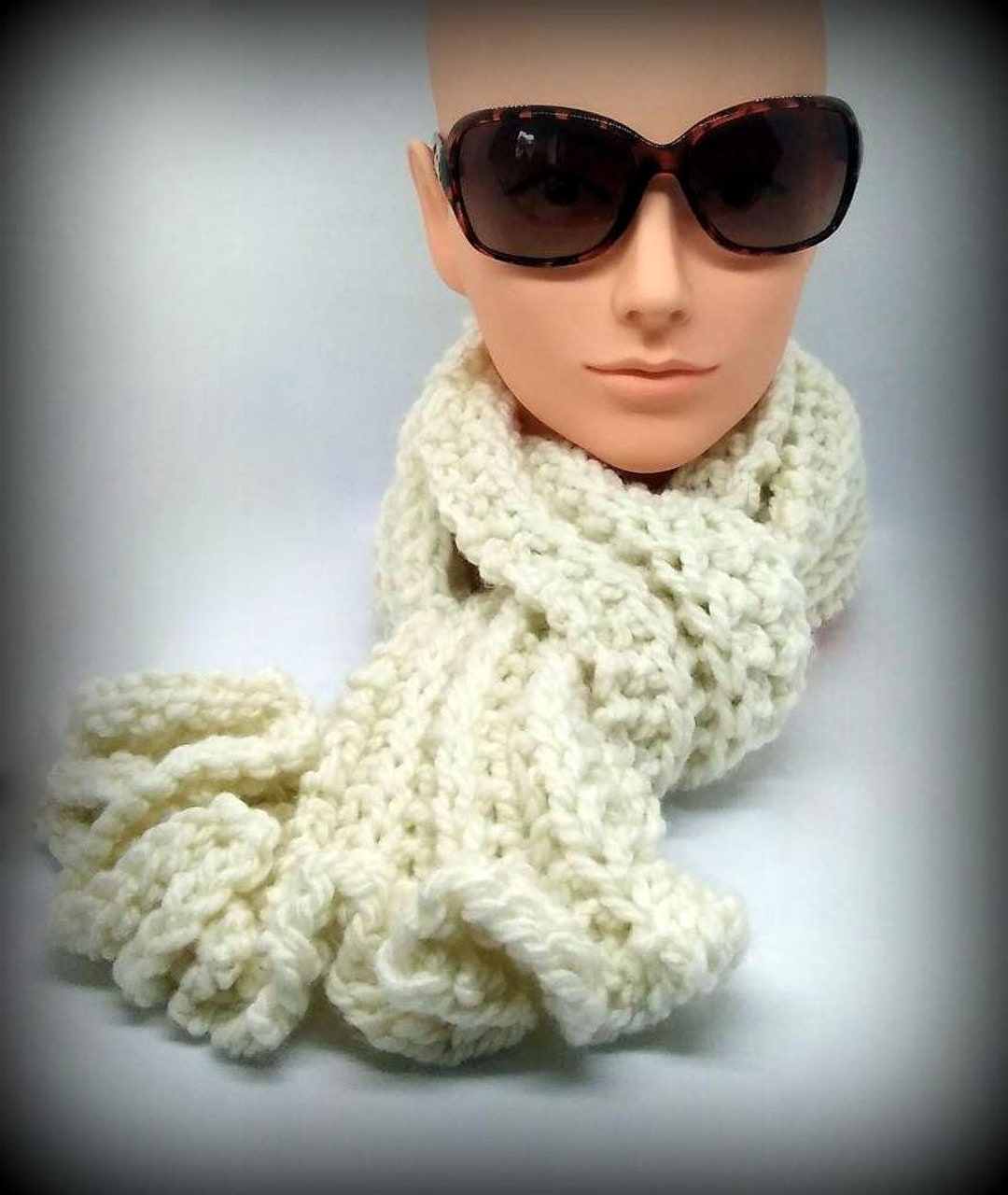 Scarf Knit Scarf Hand Knit Scarf Hand Made Scarf Acrylic Scarf Warm Scarf Cream Knit Scarf off