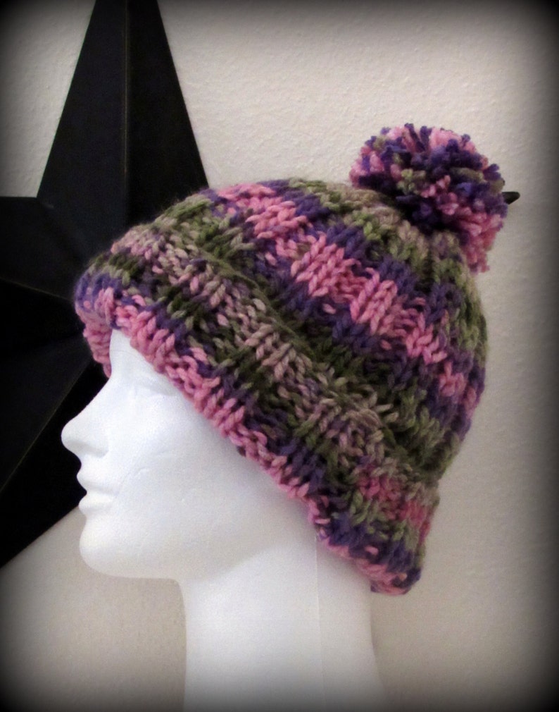 Hand knit hat knit hat pom pom knit hat pink knit hat Etsy