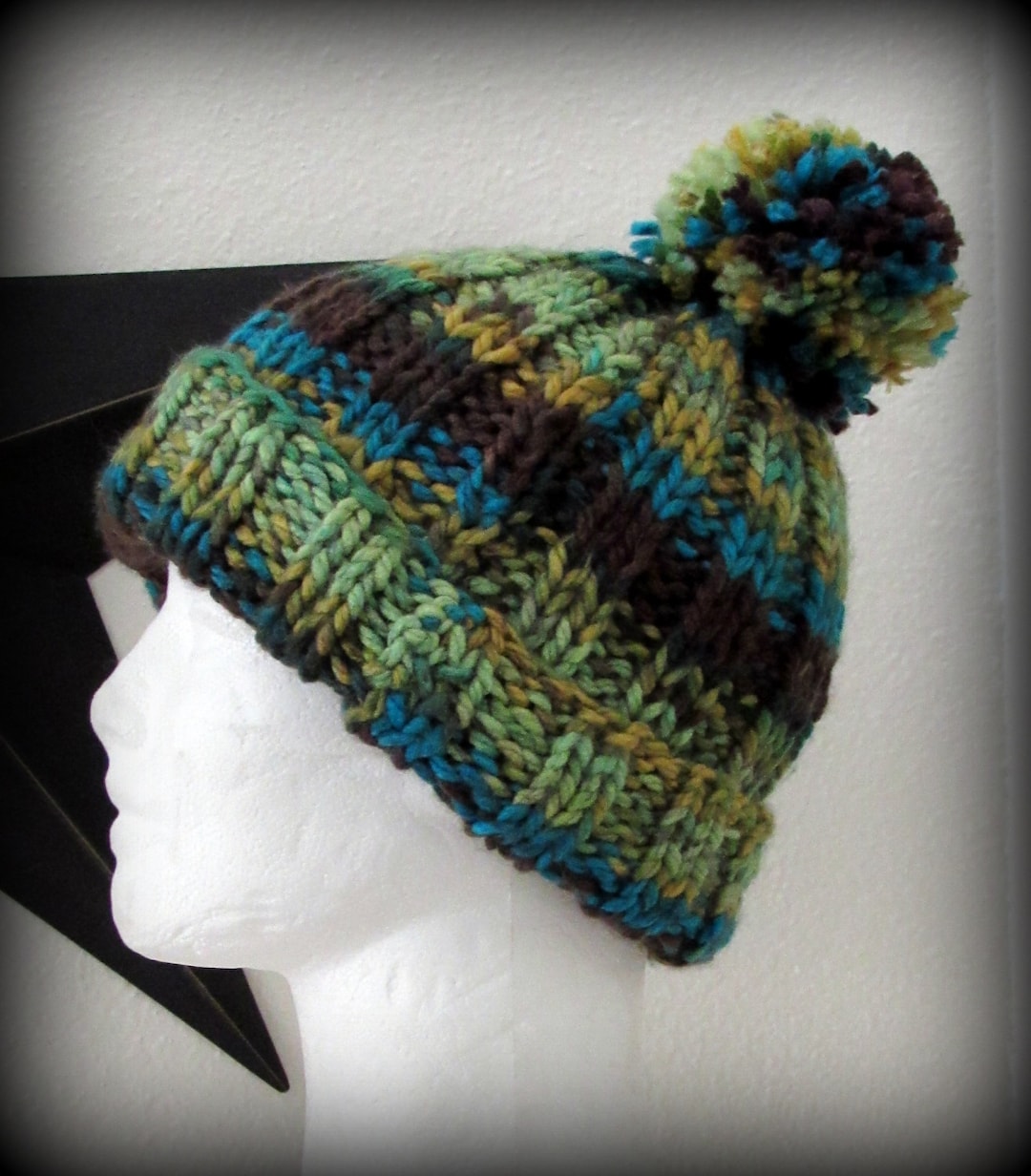 SALE Last of the Yarn Knit Hat Pom Pom Knit Hat Green Knit Hat Knit Hat