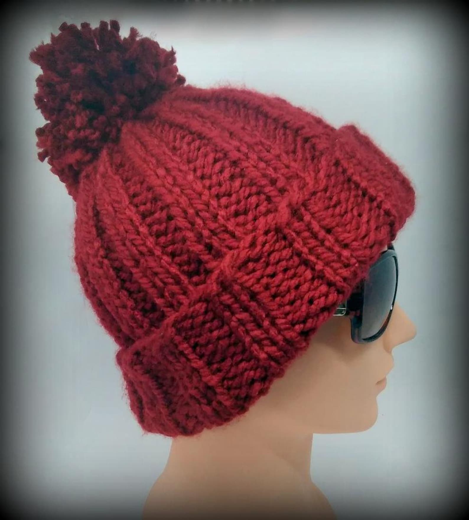 Hat Knit Hat Hand Knit Hat Red Hat Red Knit Hat Etsy