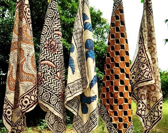 Set of 5 Block Print Bandana, Natural Dye Cotton Square Scarf, Boho Head Wrap