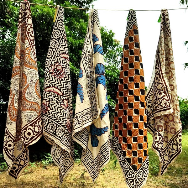 Conjunto de 5 pañuelos con estampado indio / Bufanda bohemia de algodón orgánico / Turbante teñido con tintes naturales / Regalo artesanal de Jaipur para ella