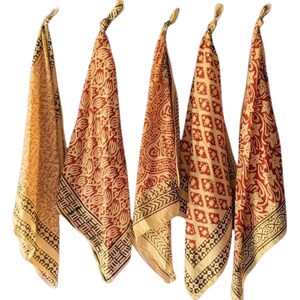 Set of 5 Organic Indian cotton Bandana Scarf,Foulard,Neckerchief,Necktie Face Mask,Hijab,Hand Made Gift for Mom,Dad,Wife,Husband,Gf,Bf